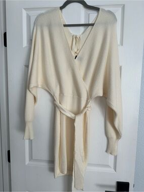 Windsor Cream Wrap Tie-Waist Knit Dress